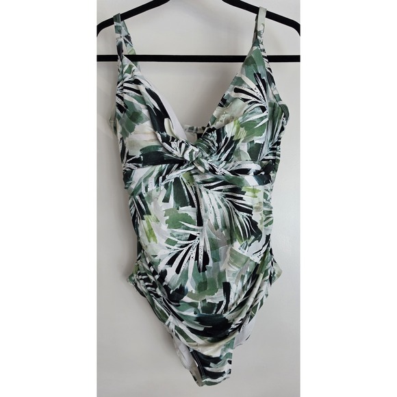 Niptuck Swim Other - Niptuck Swim One Piece Swimsuit Size 12 Tropical Green Black White V-Neck
